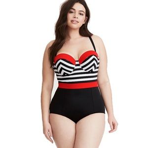 Torrid One Piece Red, White & Black Retro Swimsuit size 3